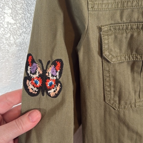 RedHerring Army Green Floral Butterfly Embroidered Utility Jacket Size 8 - Picture 3 of 12